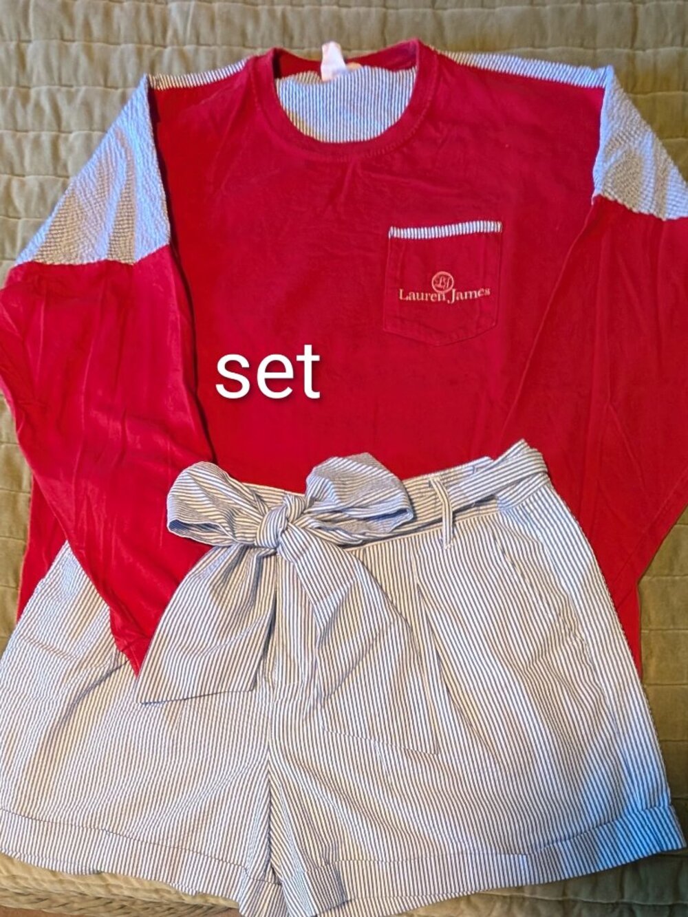 Lauren James Seersucker/Jersey Beachcomber Red top (M) & Blue Bow short (XL) set